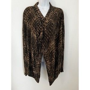 Kenneth Cole Women Animal Print Open Front Sweater Cardigan Small Silk Blend S